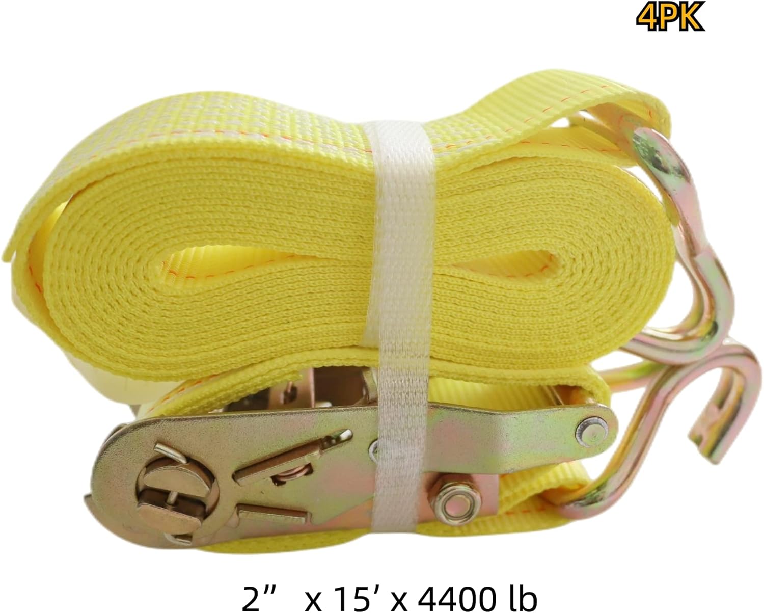Ratchet Straps Tie Down Straps Heavy Duty (4PK) 2" x 15' x 4400 lbs J Hook Cargo Tie-Downs Straps for Motorcycle, ATV, UTV, Trailer