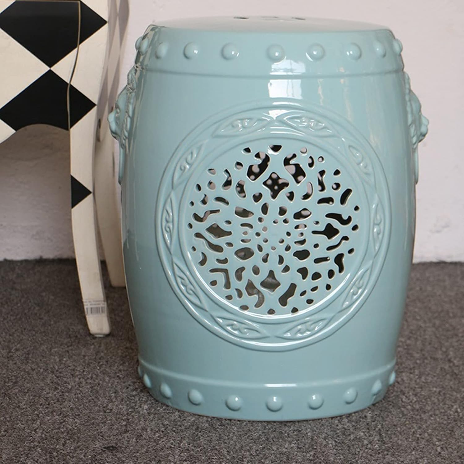Decorative Garden stools, Ceramic Garden Drum Stool, Garden Decorative Stool, Suitable for Garden, Patio, Lawn(Light Blue)