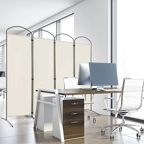 Miniatura 9 de Giantex Divisor de habitación plegable de 4 paneles de 6.2 pies, color blanco, pantalla de privacidad de tela plegable independiente de 87 pulgadas
