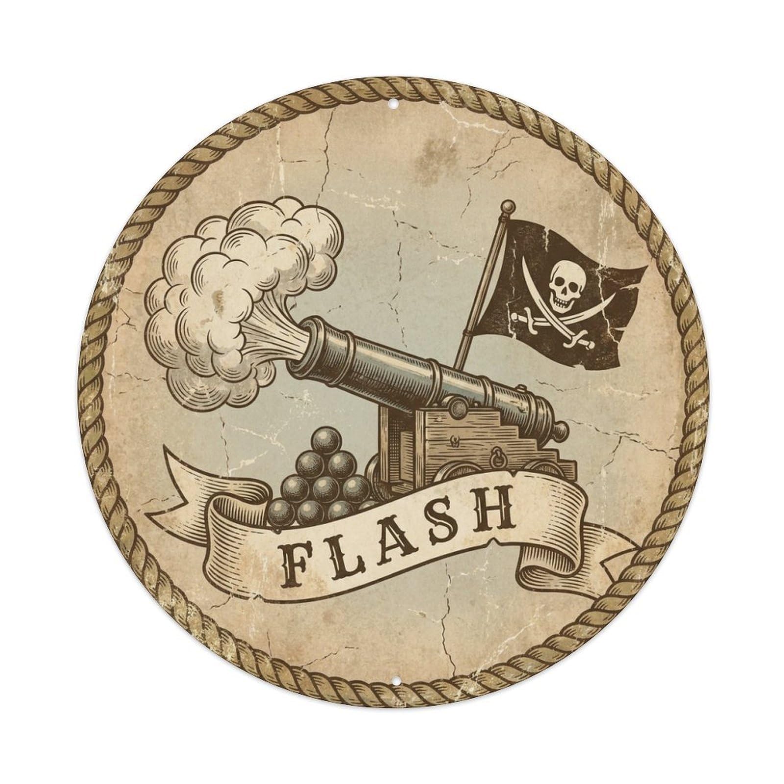 Flashing Big Cannon Smoke Black Flag Artillery Badge Metal Tin Sign