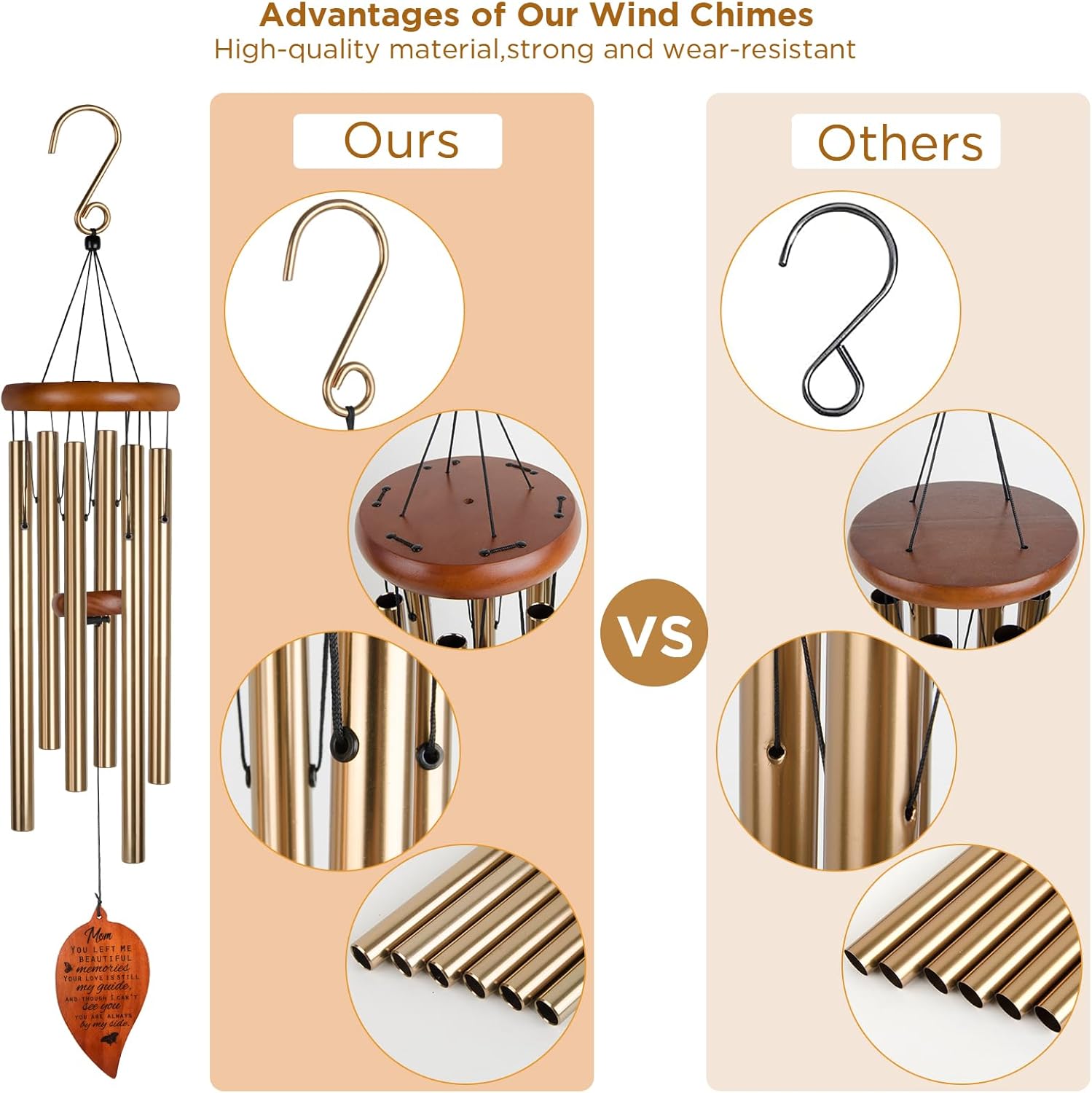 Sympathy Gifts for Loss of Mom 32" Memorial Wind Chimes for Loss of Mother Bereavement Condolence Gifts Sympathy Windchimes in Memory of Mother Mom Memorial Wind Chime with Cardinal Card