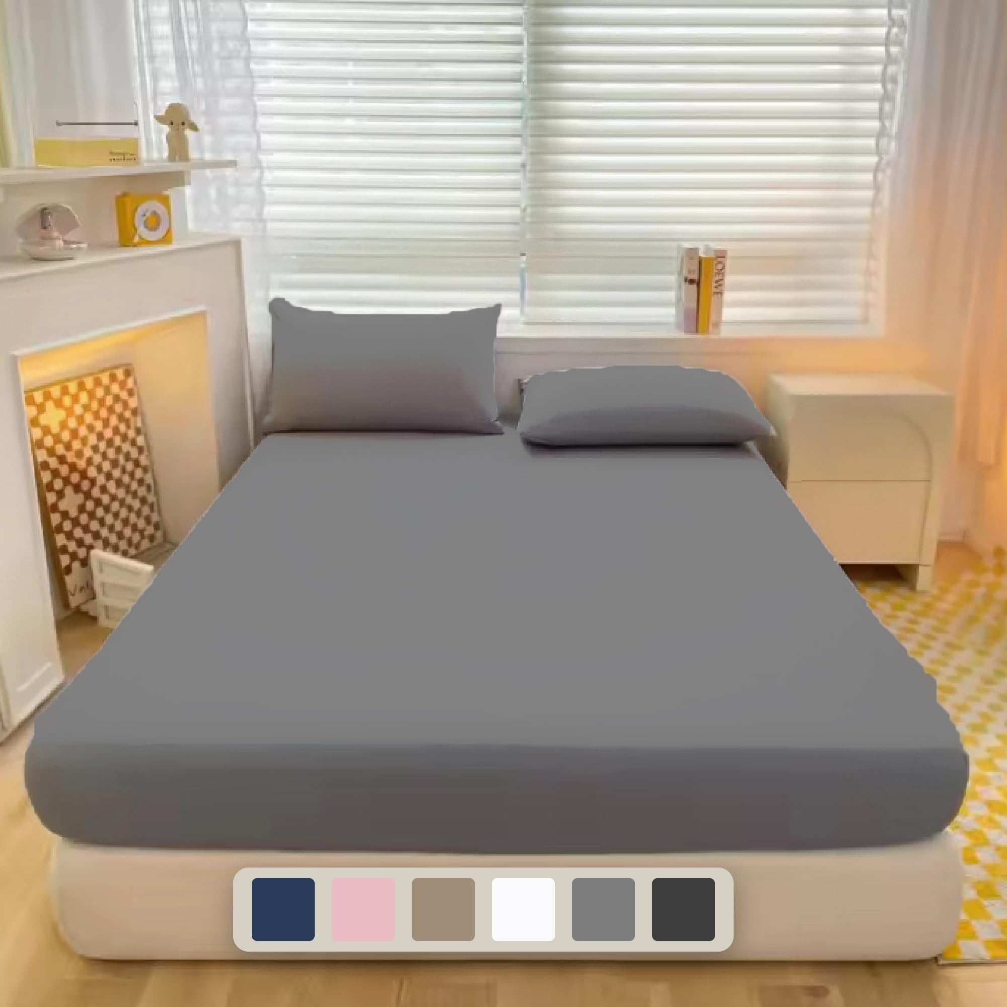 Luxe Dreams Double Fitted Sheet Deep Pocket 12 inches (30cm) Light Grey 100% Cotton