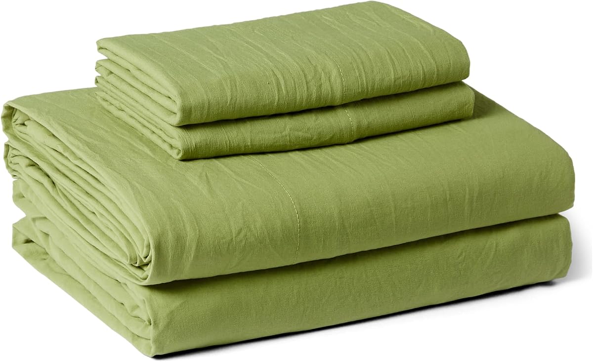 Amazon Basics Queen Bed Sheet, 4-Piece Bedding Set, Double Brushed Microfiber, Ultra Soft, Easy Care, Green