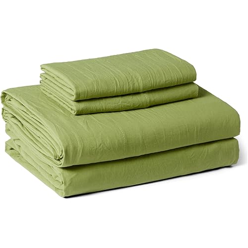 Amazon Basics Brushed Microfiber Sheet Set, Extra Soft with Natural Texture, 4-Piece, Queen, Green