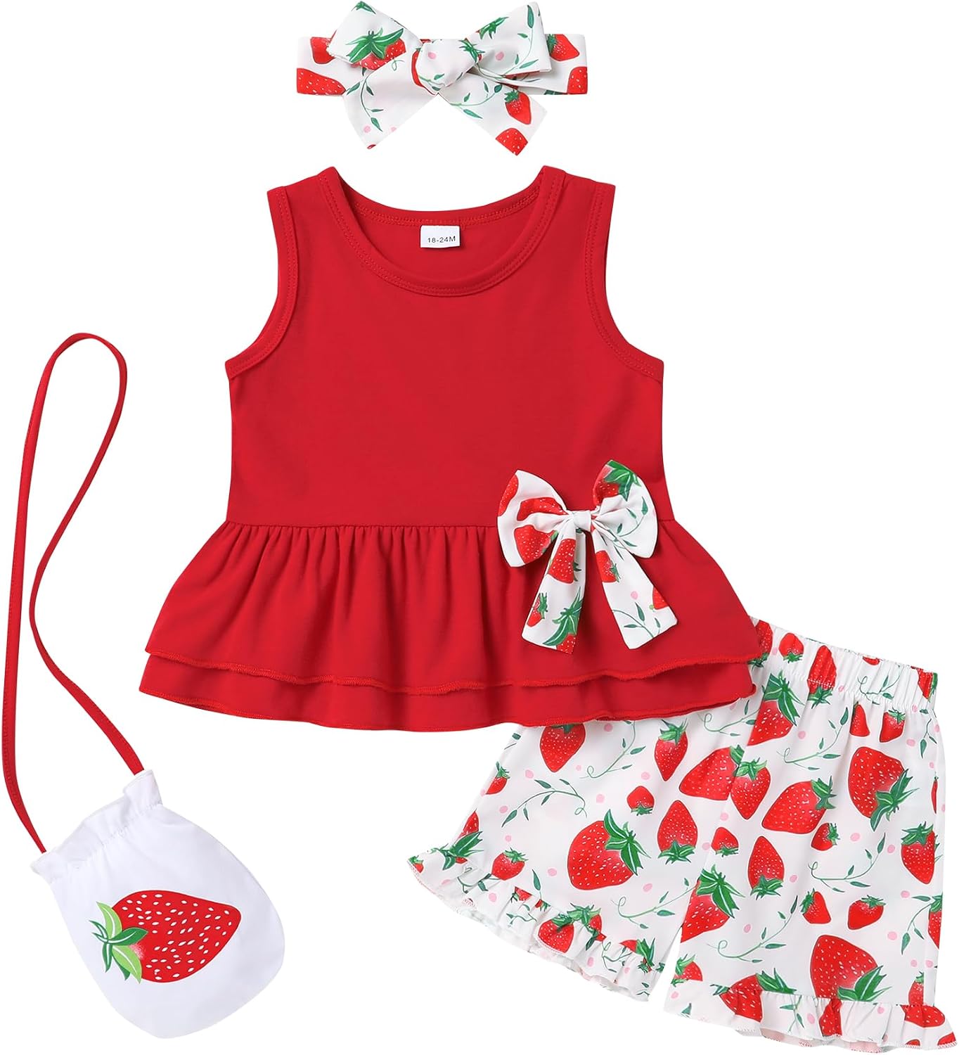 YOUNGER TREE Toddler Baby Girl Clothes Summer Outfit Bows Ruffle Tank Tops Shirts + Ruffled Short Set 12 18 24 Month 2T 3T