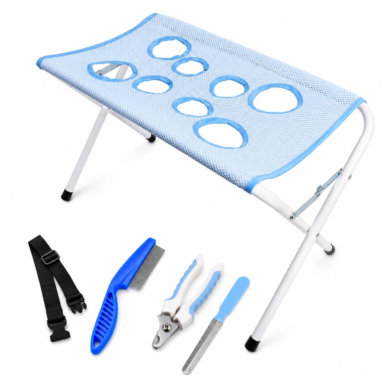 Dog Bath Holder for Small Dogs, Foldable Pet Bathing Stand with 8 Leg Openings, Adjustable Restraint Straps, Up to 10 kg Grooming Stand for Cats, Puppies, Washing and Nail Trimming, Brushing (B)