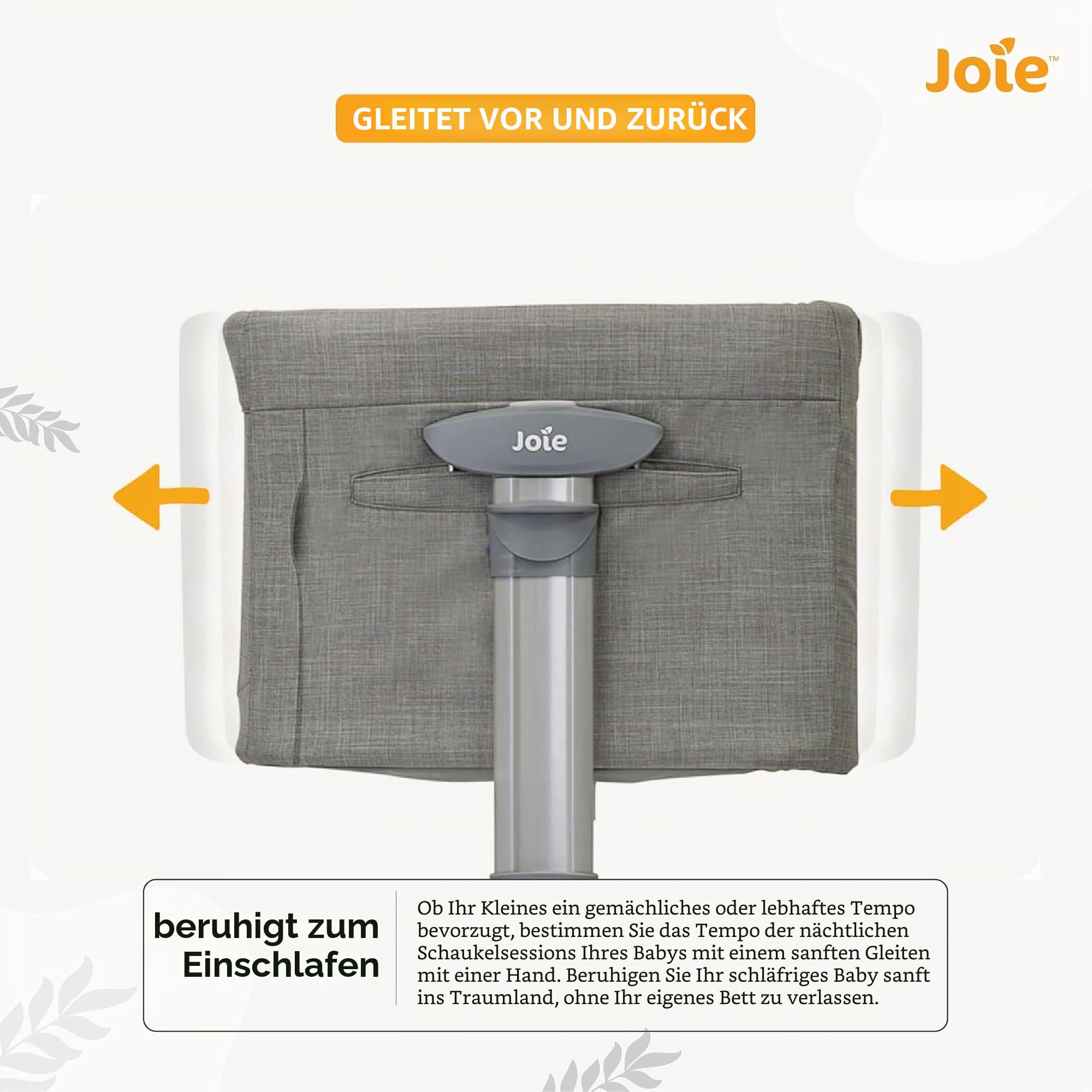 Joie roomie™ Glide Beistellbett, ab Geburt bis 6 Monate (0–9kg), Foggy Grey | Beistellbett und Wiege mit wiege funktion, Absenkbares Seitenteil, Neigung, höhenverstellbar und Tragetasche inklusive.