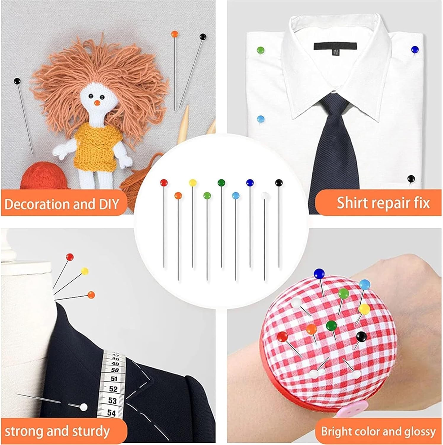 Sewing Pins for Fabric 32mm Multicolor Glass Head Straight Pin-for Sewing, Dressmaking, Fabric Quilting&Jewelry DIY Crafts Decoration(1500pcs)