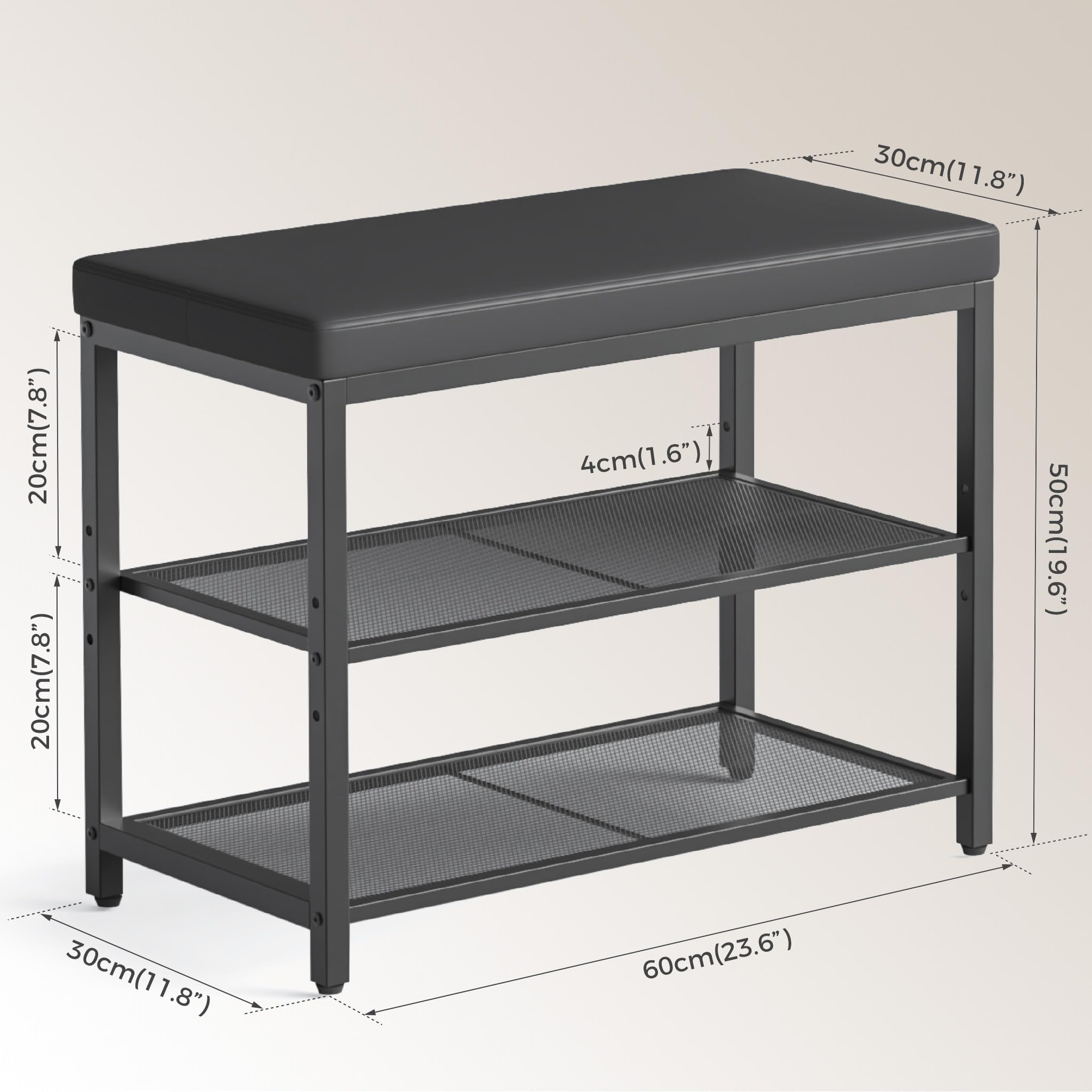 Mondeer Banco de Zapatos de 3 Niveles con Asiento Acolchado, Organizador de Zapatos con Estante de Almacenamiento de Altura Ajustable, Estilo Industrial, para Entrada, Pasillo, Sala de Estar