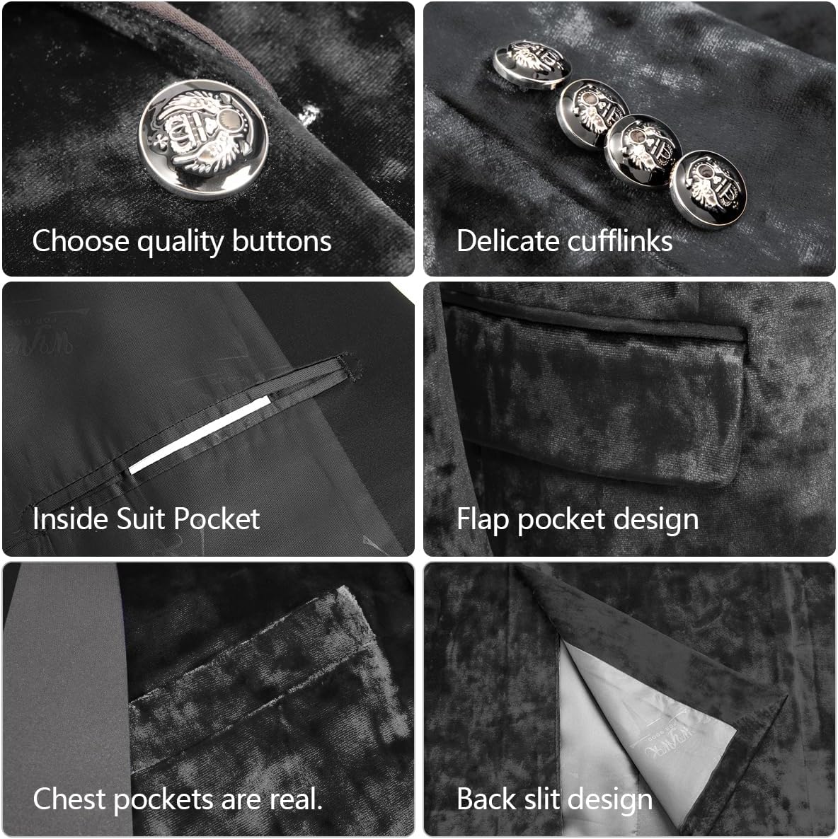 Men's Velvet Slim Fit Suit Casual Blazer for Men One Button Sports Coat Tuxedo Jacket Wedding Party Prom Festival Dress - Image 6