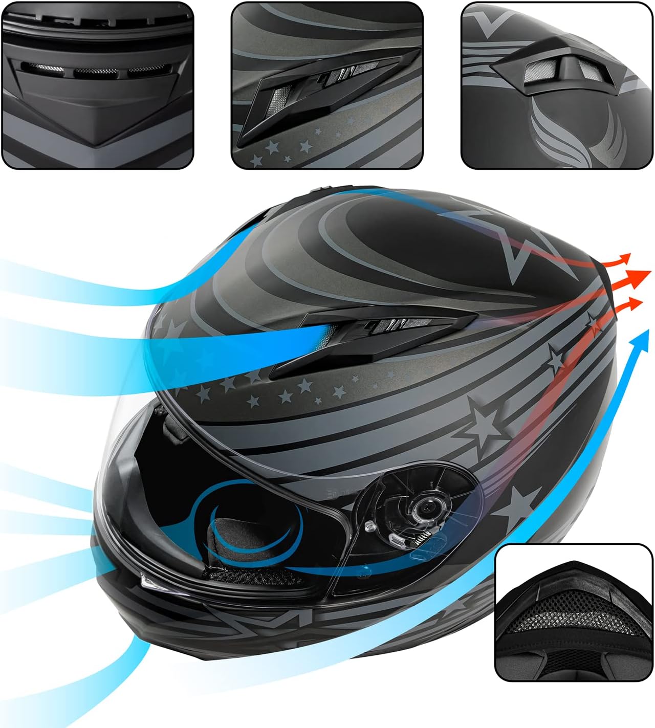 VCAN VX Lightweight Full Face Motorcycle Street Bike Helmet with Extra Tinted Visor, Coolmax Technology & OTG Ready, DOT Approved