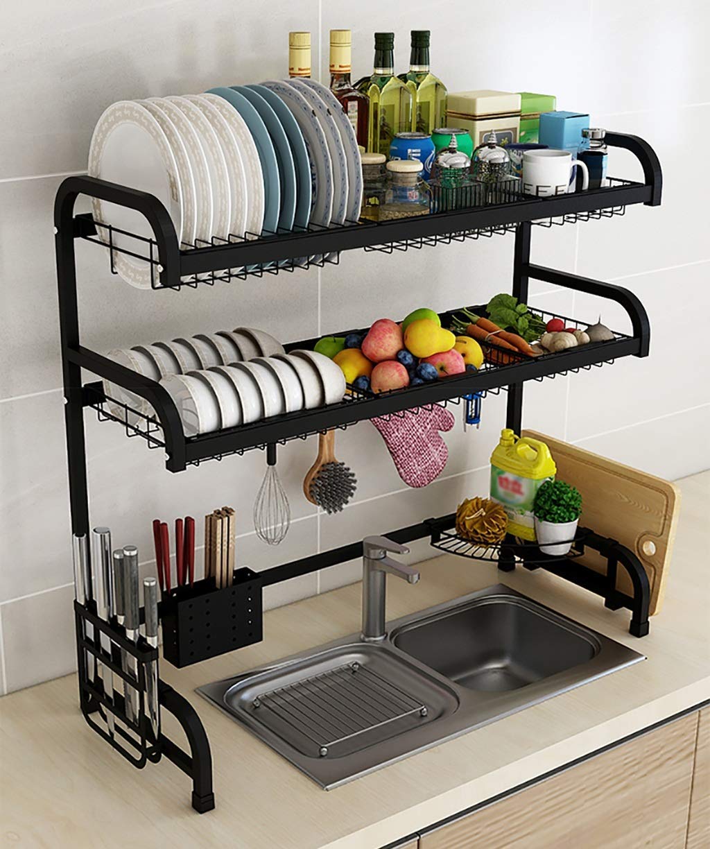 SaryEdge Dish Drying Rack Sink Dish Racks,2-Layer Dish Drying Rack,Kitchen Rack,201 Stainless Steel Sink Drain Rack Dish Rack,