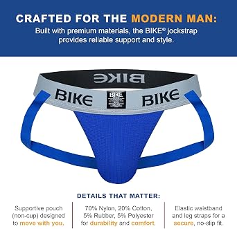 Bike Athletic Classic Jockstrap, Soft Cotton Supporter Pouch, 2 Inch Comfort Elastic Waistband, Sport and Style Support