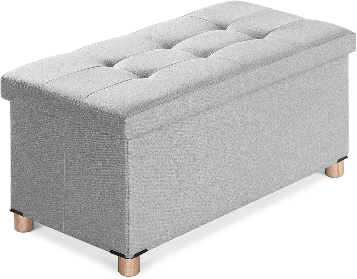 BRIAN & DANY Ottoman Storage Box with 4 Wood Legs, Linen Storage Ottoman for Living Room, Light Gray, 76 x 38 x 38 cm