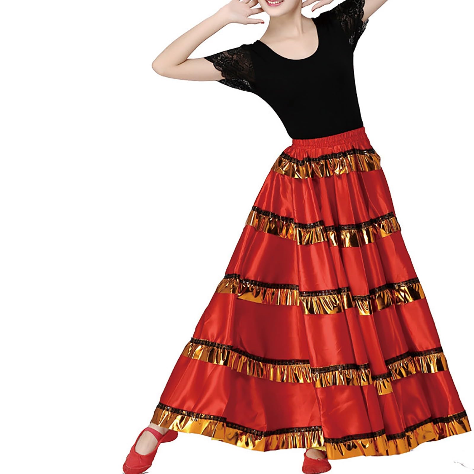 2026 Rock Damen Spanischer Bullentanzrock für Damen, Bauchtanzrock, großer Swing-Kostümrock
