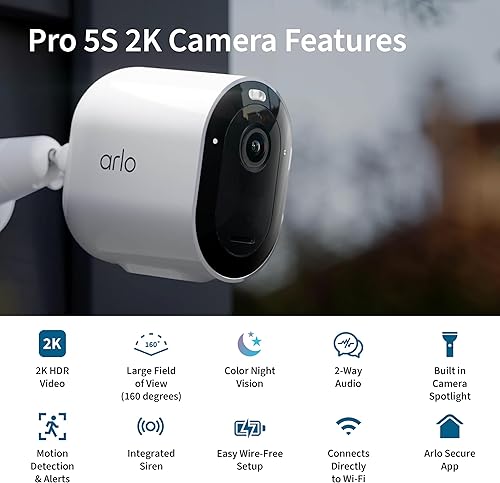 Miniatura 2 de Arlo Cámara de seguridad Pro 5S Spotlight 2K HDR  Exterior  Inalámbrica con foco  Wi-Fi de doble banda se conecta a la red más fuerte  Zoom 12X,