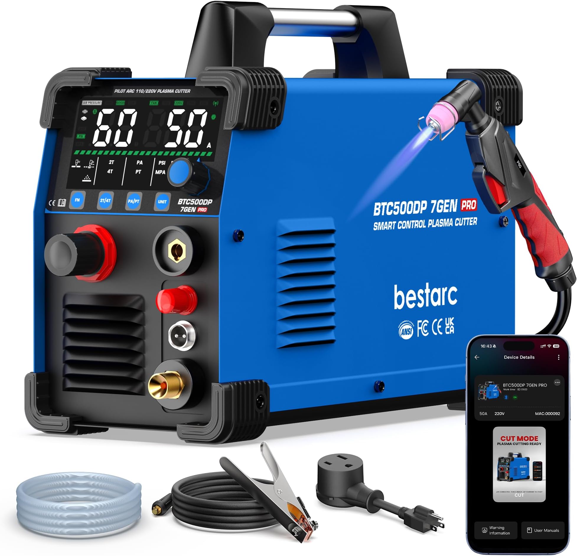 Bestarc 50A Smart APP Plasma Cutter, Pilot Arc, IGBT 110V 220V Dual Voltage