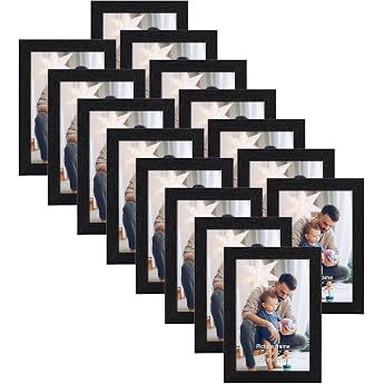 HORLIMER Set of 15 Picture Frames 10 x 15 cm Black Picture Frame with Wood Grain Photo Frame Collage for 15 x 10 Photos and Pictures Wall or Table Stand