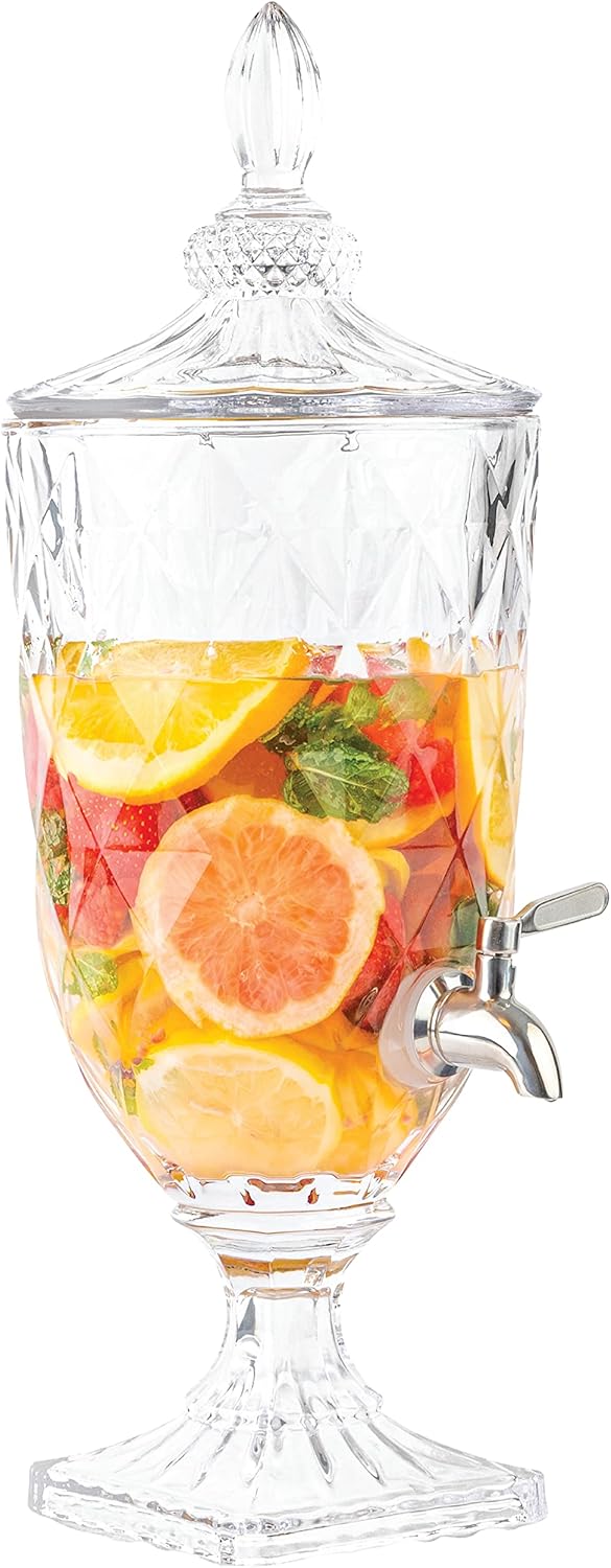  | 3.2 Quart Glass Iced Beverage Dispenser with Stainless Steel Spigot on Glass Pedestal, Decorative Mason Drink Dispenser For Parties, Sun Tea, Iced Tea, Water or Kombucha - 3 Liter: Iced Beverage Dispensers