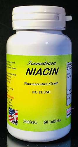 Niacina No Flush 500 mg, Colesterol, Hecho en Estados Unidos - 60 Tabletas