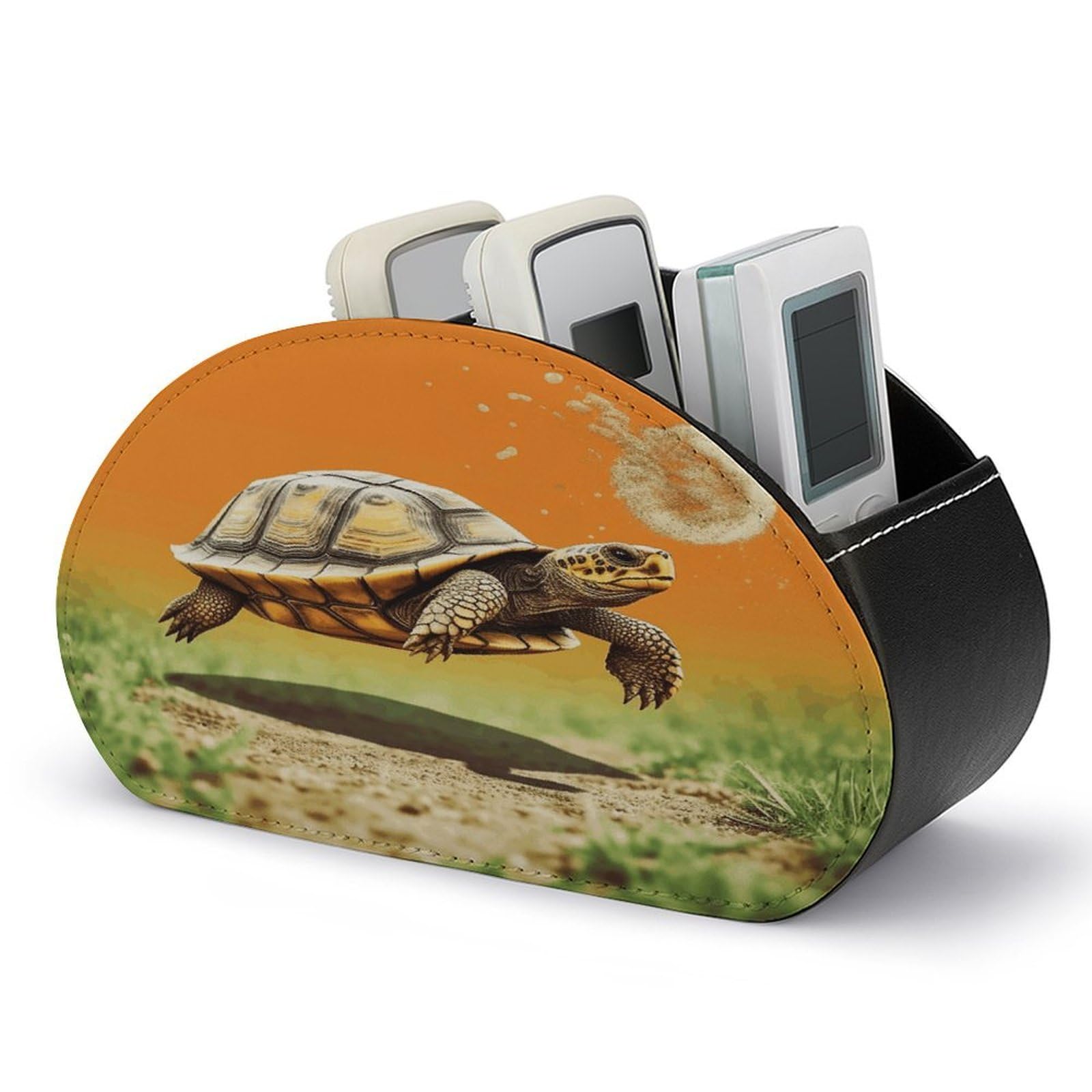 JTREHY Tortoise Turtle Jumping Remote Control Holder 5 Compartments Remote Caddy Tray PU Leather TV Remoter Storage Box Bedside Table Storage Organizer Office Desk Storage Case