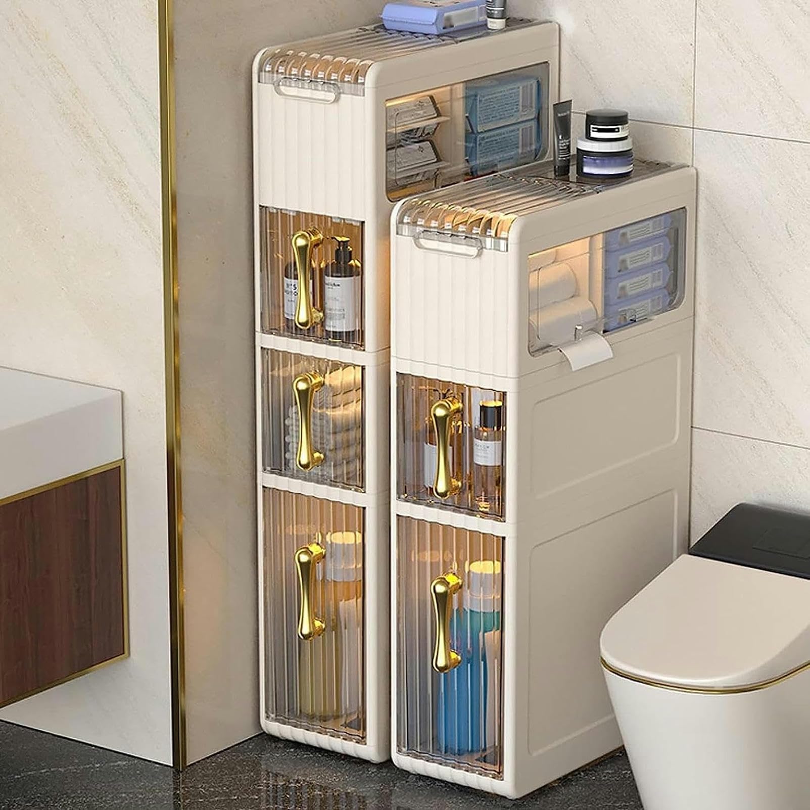 Armario de baño con cajones apilables, organizador de Papel higiénico para armario de baño, organizador de espacio Estrecho para baño, estante para cajón, almacenamiento
