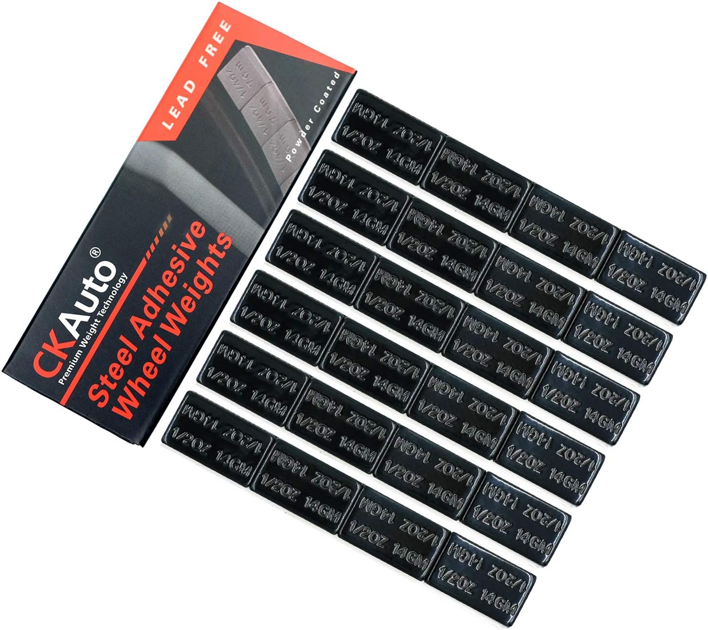 CKAuto 1/2oz, 0.5oz, Ultra Slim Low Profile, Black, Adhesive Stick On Wheel Weights, 12 oz/ 0.75 lb/Box, OEM Quality, (24pcs)