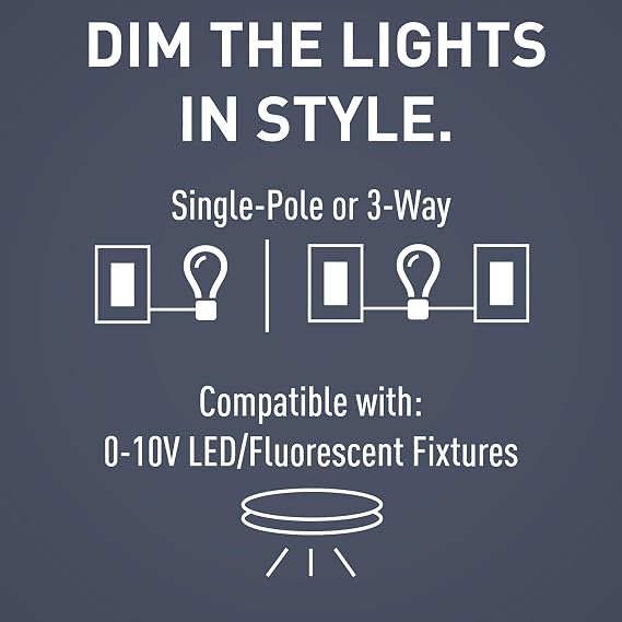 Legrand Radiant 0-10V LED Dimmer Light Switch, Tri-Color, 1-Pack | Pass & Seymour Dimmable for Fluorescent Fixtures, Locator Light, Decorator Rocker Switch, White, Light Almond, Ivory