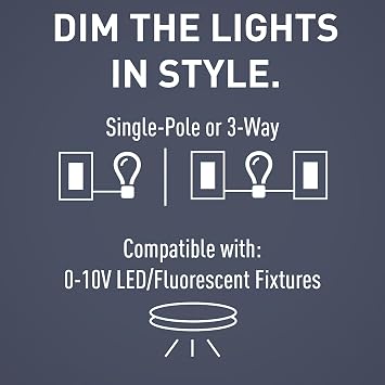 Legrand Radiant 0-10V LED Dimmer Light Switch, Tri-Color, 1-Pack | Pass & Seymour Dimmable for Fluorescent Fixtures, Locator Light, Decorator Rocker Switch, White, Light Almond, Ivory