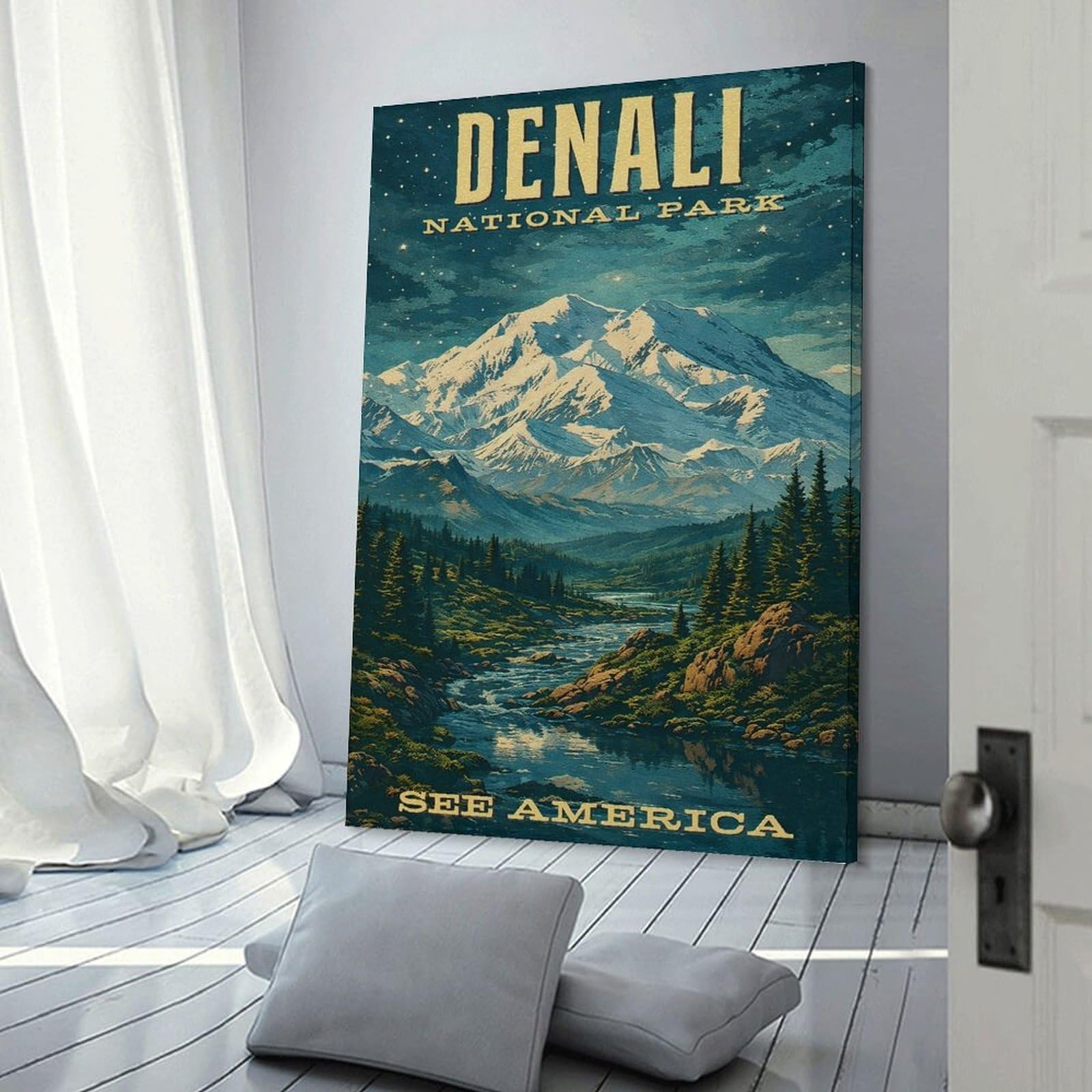 Junmoney Denali National Park Vintage Canvas Wall Decor, 08x12inch(20x30cm), for Bedroom, Guest Room Or Reading Nook, Canvas Wall Decor for Personal Spaces