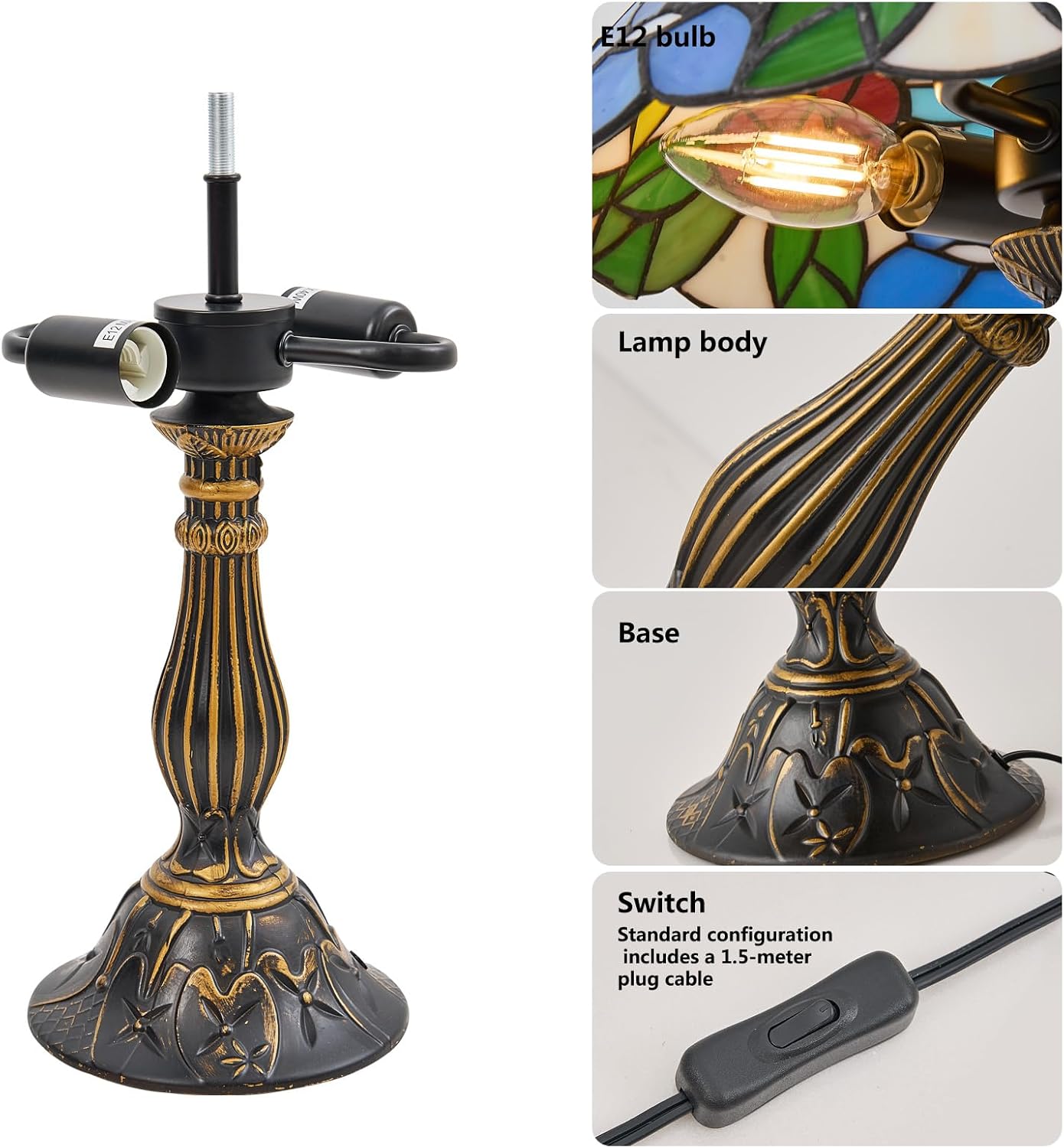 Tiffany Style Table Lamp, Stained Glass Table Light,Art Craft Antique Decor Lamp for Bedside Nightstand Bedroom Living Room Home Office ect