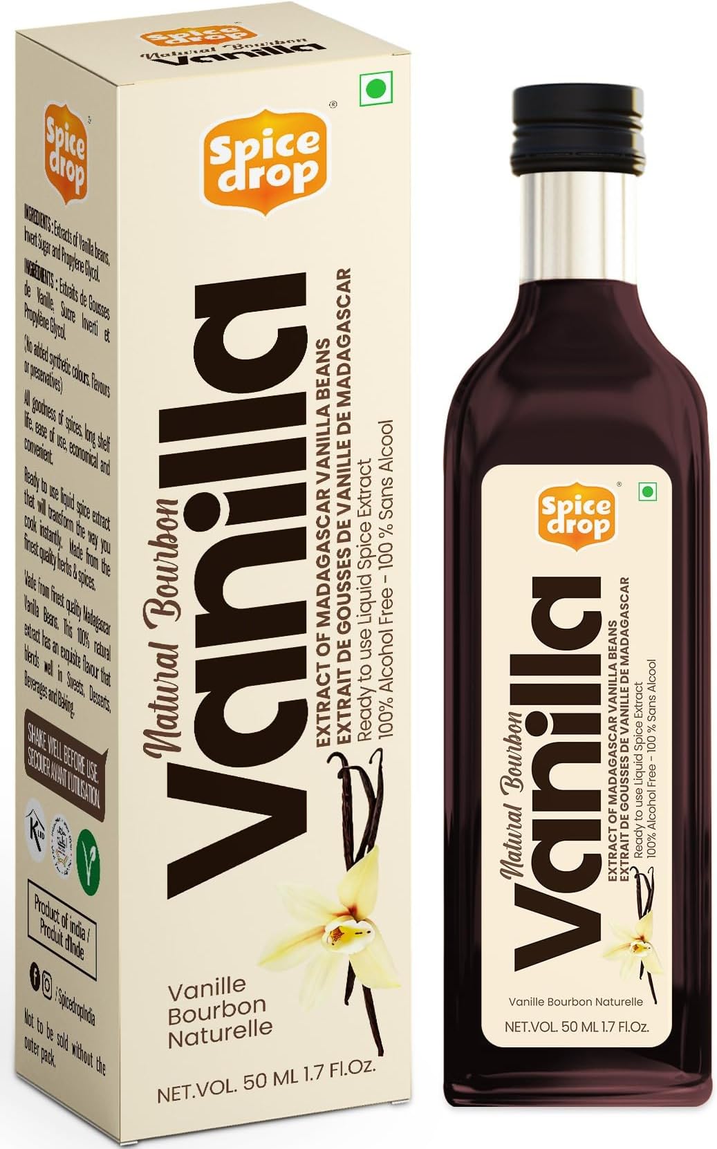 Pure Madagascar Bourbon Vanilla Extract – Alcohol-Free, 50 ml – 100% Natural, Rich & Aromatic – Ideal for Baking, Desserts, Milkshakes & Ice Cream – Premium Alternative to Vanilla Essence