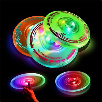 3 Pack 3 in 1 LED Flying Disc+Spinning Tops+Fingertip Juggling-Multifunctional Flying disc for Kids & Adults All Ages-for Outdoors & Families Party CampingOrange+Green+Blue