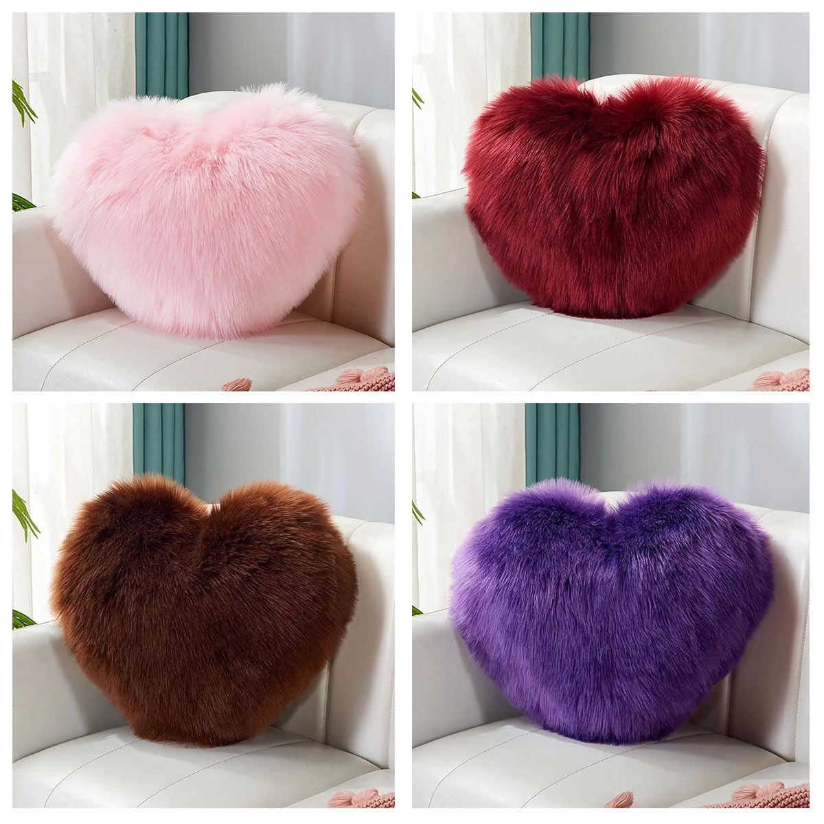 Stone mice Fluffy heart-shaped pillow, sofa bed decoration, pillow decoration, room pillow (Pink, 11.81inch X 15.74inch)