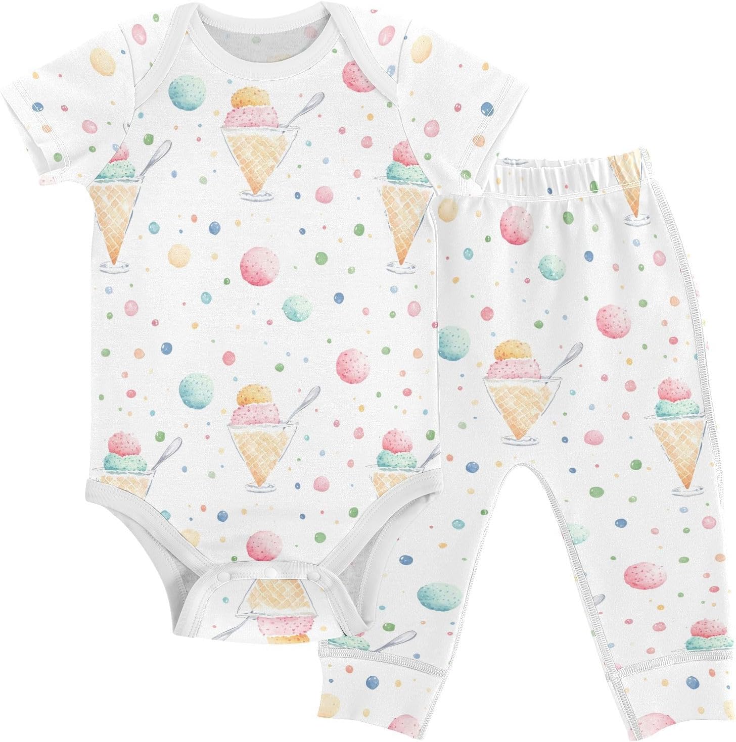vvfelixl Baby Clothes Cute Ice Cream Baby Bodysuits Set Unisex Short Sleeve Babys Pants Sets 0-3M