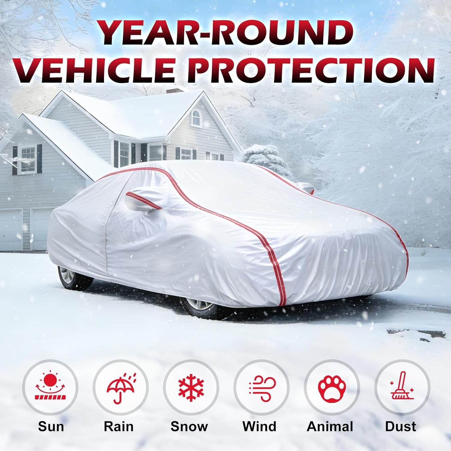 Car Cover for Compact Sedan, 6 Layers Full Exterior Covers Universal Fit for Nisan Sentra, VW Jetta, Hyundai Elantra, Toyota Corolla, Honda Civic, Fit Sedan Length 175-185 inchs