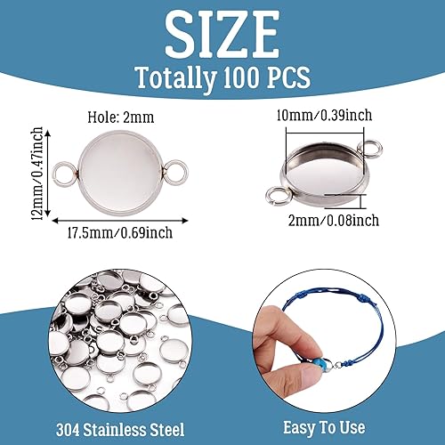 Miniatura 11 de Craftdady 100 conectores colgantes de bandeja de bisel de 0.98 pulgadas (0.984 in), color blanco cameo redondo, cabujón de acero inoxidable, doble