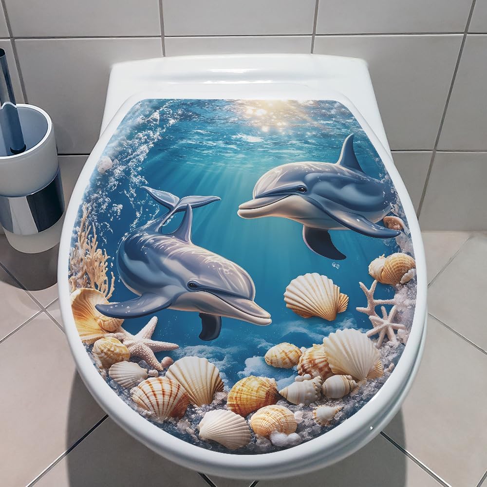 BooDecal Ocean Dolphin Wall Decals Toilet Lid Cover Stickers 13 x 14.6