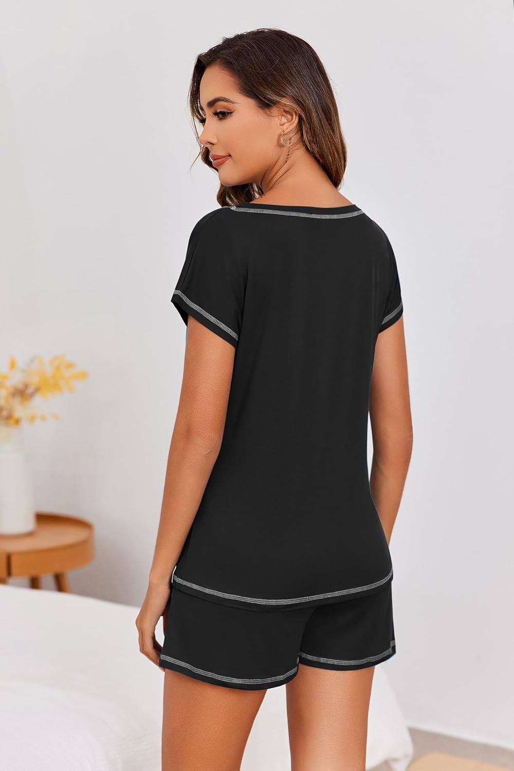 Ekouaer Womens Pajama Sets 2 Piece Soft Short Sleeve Top and Shorts Sleepwear Round Neck Pjs Lounge Set with Pockets - Image 4