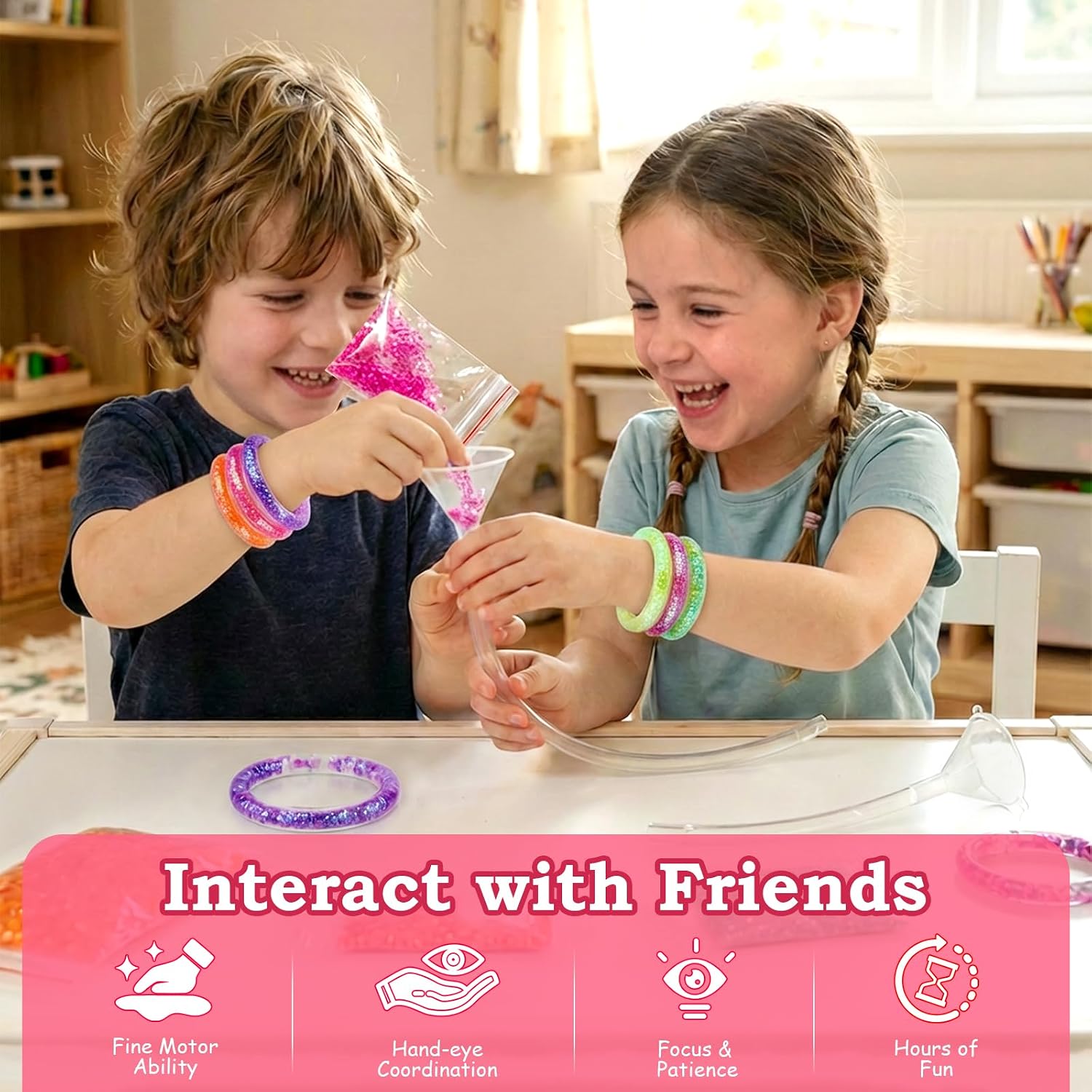 Make Your Own Glitter Bracelets Craft Kit for Girls,Creative Friendship Bracelet Making Kits,DIY Jewelry-Making Set with Gemstones, Glitter & Tubes, Fun Craft Activity Birthday Gifts for Kids