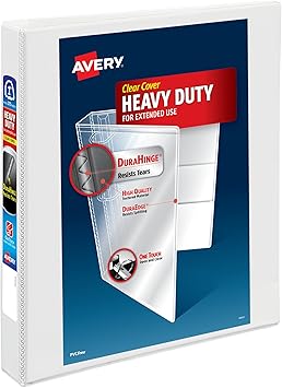 Avery Heavy-Duty View 3 Ring Binder, 1 One Touch EZD Rings, 275-Sheet Capacity, 1.4 Inch Wide Spine, Great for Home, School Supplies, Office, or Organization Needs, 1 White Binder (79199)