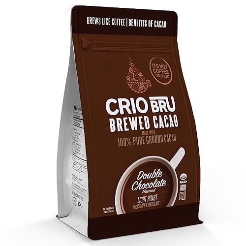 Crio Bru Cacao elaborado doble chocolate tostado ligero  Bebida natural saludable alternativa al café  Granos de cacao molido 100% puro  99.99%