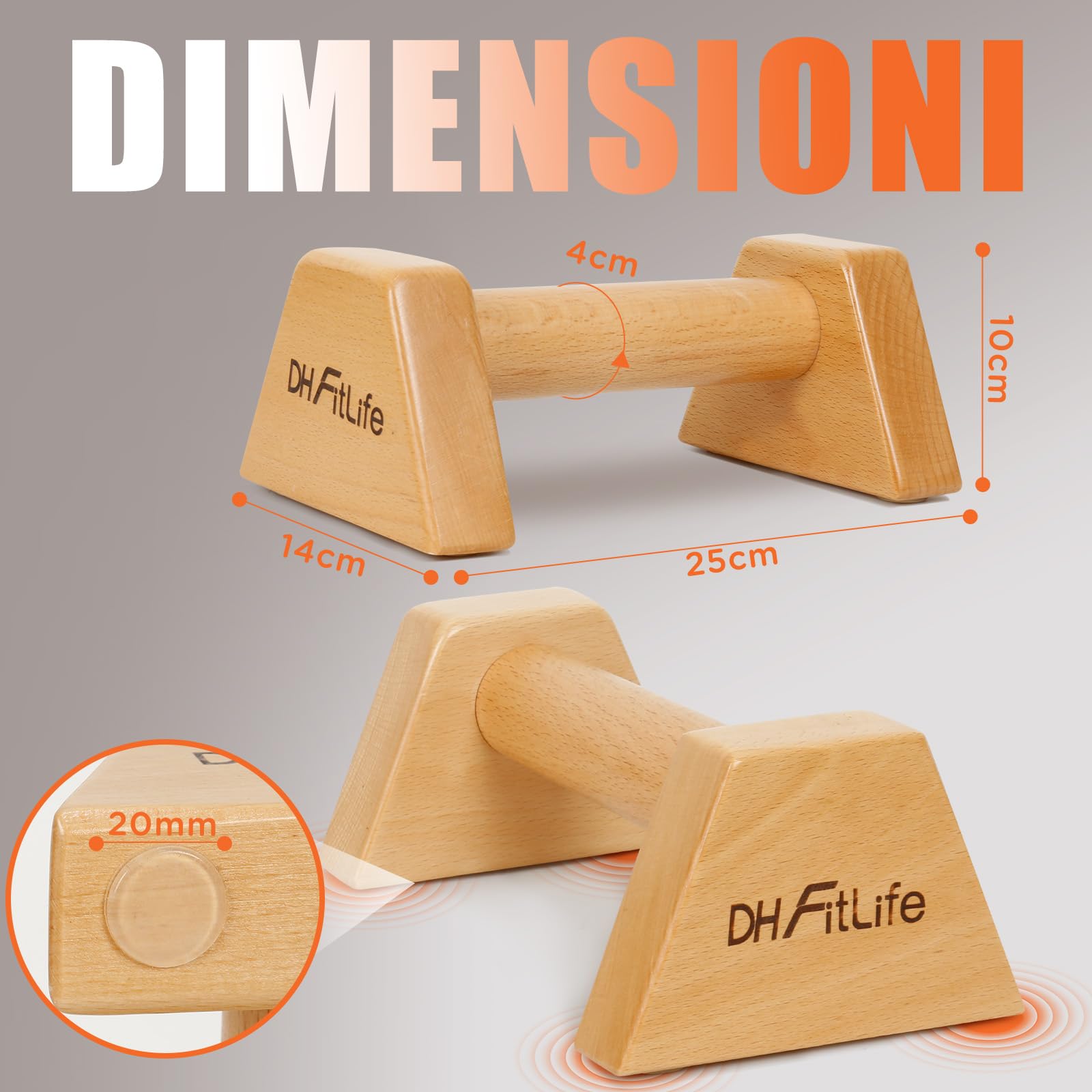 DH FitLife Parallele Calisthenics in Legno – 2x Maniglie Antiscivolo per Flessioni | Parallele Basse | Parallettes | Push-Up Bars | Attrezzatura Calisthenics per Forza | Fitness per Interni & Esterni
