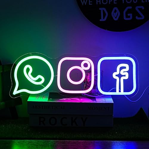Miniatura 1 de Alkkign Trending Social Media - Letrero de neón LED para redes sociales, símbolos de medios regulables, letreros de luz de neón, placa colorida para