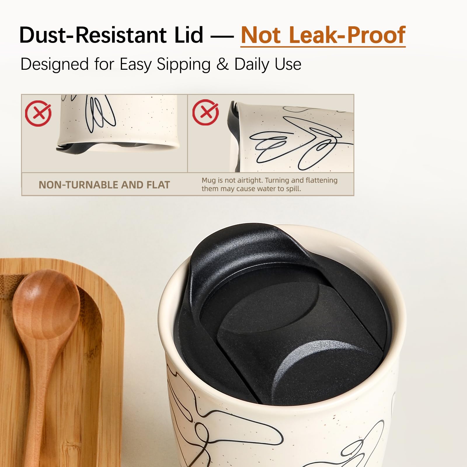 ANTIS'S HOME Keramische koffiemok met deksel, beige dubbelwandige koffie reismok met artistiek bloemenontwerp, herbruikbare tumbler theekop, spatbestendige deksel, vaatwasser en magnetron veilig