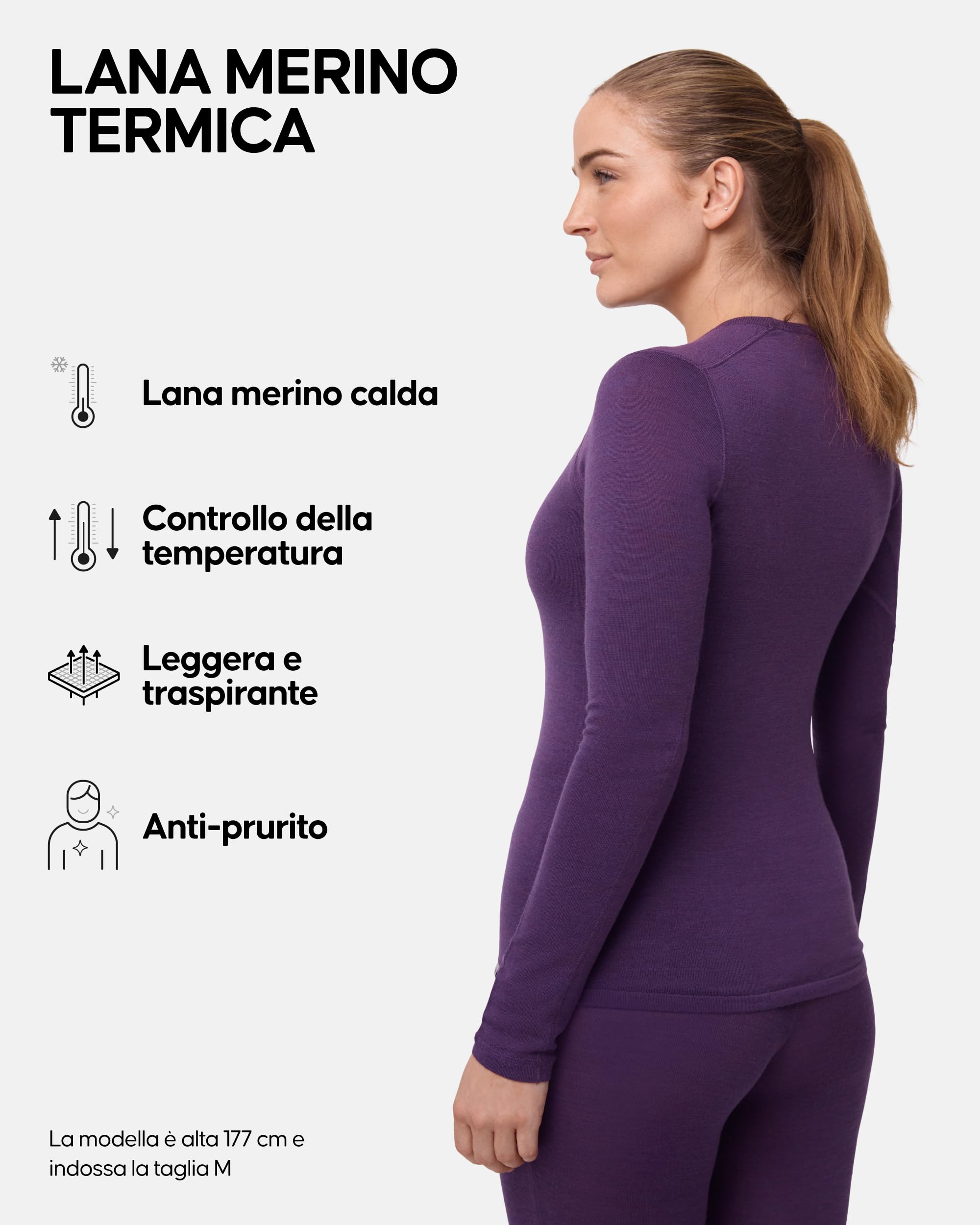 DANISH ENDURANCE Maglia Termica Donna in Lana Merino, Manica Lunga, per Sci, Trekking, Escursionismo