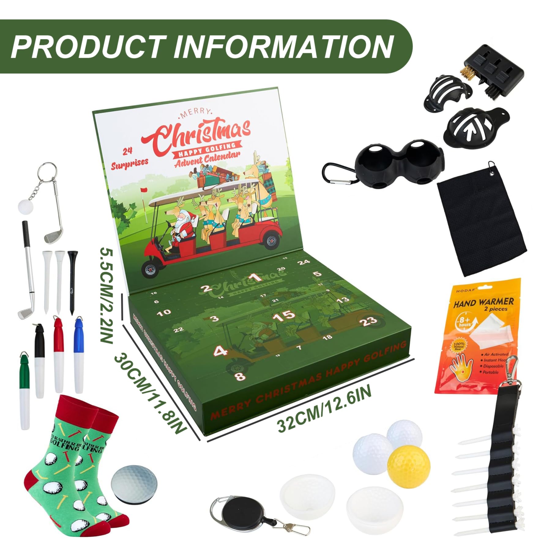 Calendario de Adviento de Golf 2025 24 días de Accesorios y Herramientas de Golf para Hombres, Calendario de Cuenta Regresiva de Navidad para Regalos de golfistas, papá, Esposo y Novio