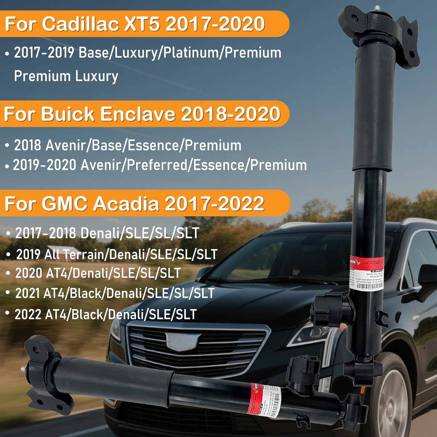 Pair Rear Shocks Absorber Strut w/Sensor for Cadillac XT5 2017-2020, for GMC Acadia 2017-2022, for Buick Enclave 2018-2020 84334454 84334453 23401008 23401007 84076740 84076739 84218476