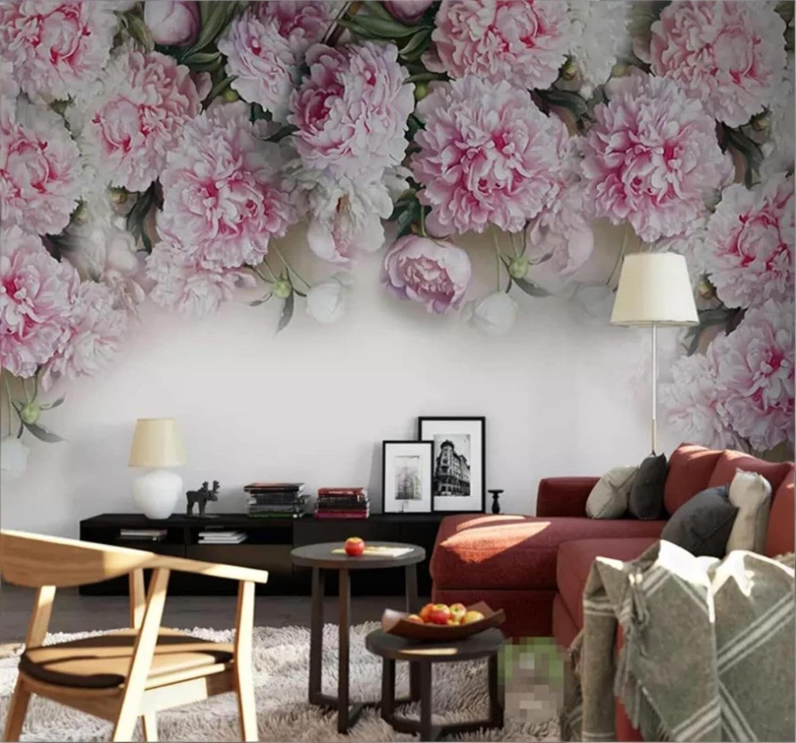Minimalist Beautiful Three Dimensional Pink Peony 3D Wallpaper Easy Install Feature Office Living Room Sofa Bedroom TV Background Wall Decoration-300cm×210cm