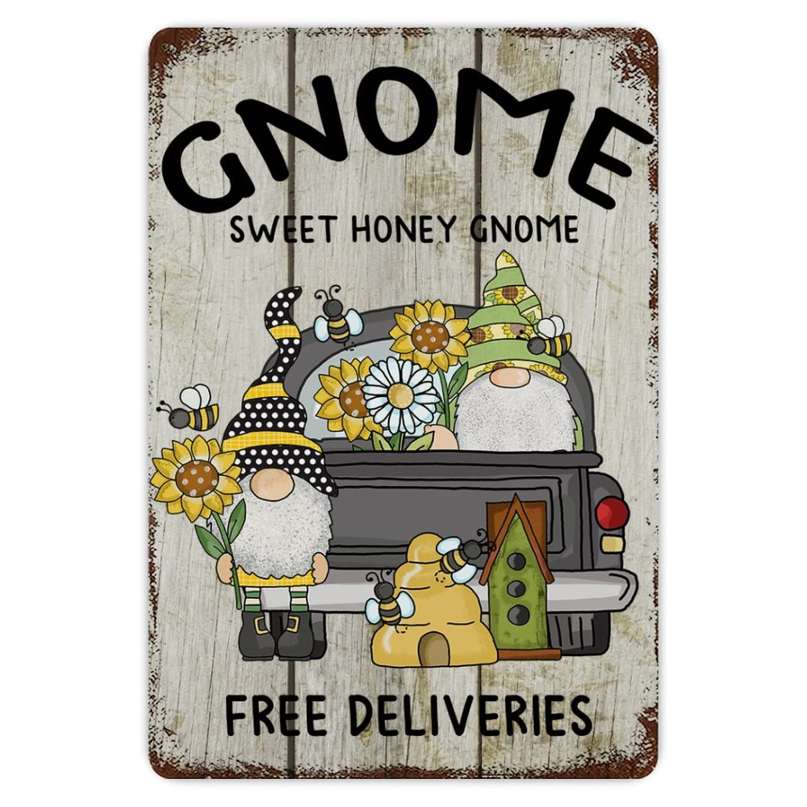 Funny Vintage Metal Sign Gnome Sweet Honey Gnomes Aluminum Sign 8x12 inch Metal Tin Sign Retro Wall Door Hanger Decor Sign